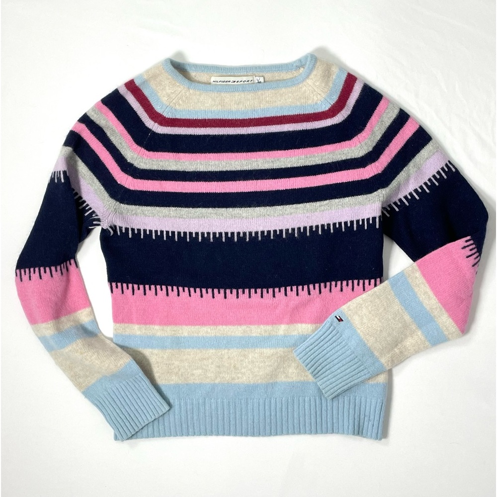 Vintage Tommy Y2K Striped Colorful Preppy Sweater Lambs Wool Angora Blend Larg
